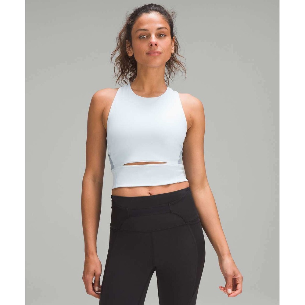 Women’s White Cropped Tank Top with Front Cutout